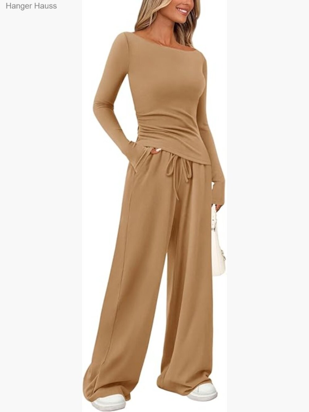 2 Piece Lounge Set Long Sleeve Tee Wide Leg Pants Tracksuit